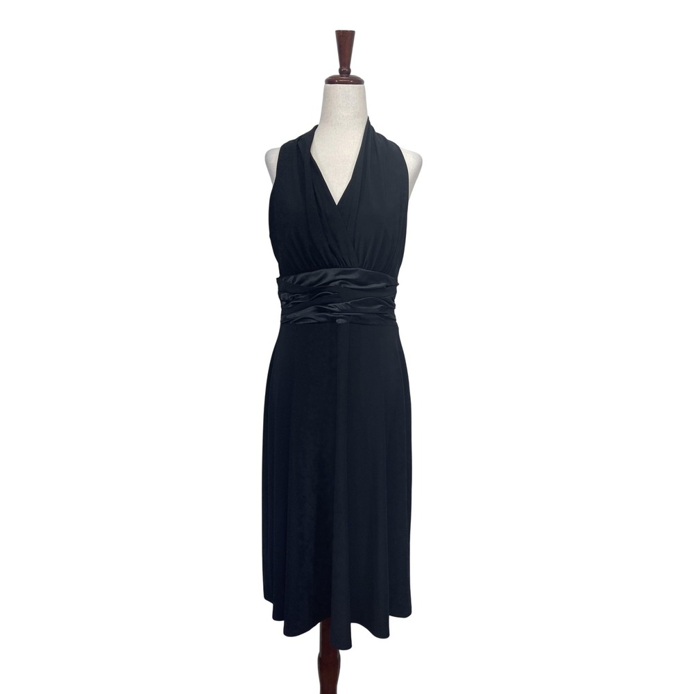 Evan-Picone Dress Womens 8 Black Halter Satin Waistband Cocktail Party Midi